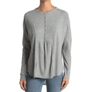 Gibson Look Mixed Rib Waffle  Knit Henley